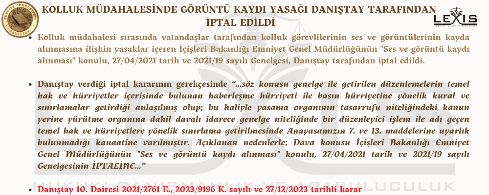 Kolluk Müdahalesinde Görüntü Kaydı Yasağı İptal Edildi