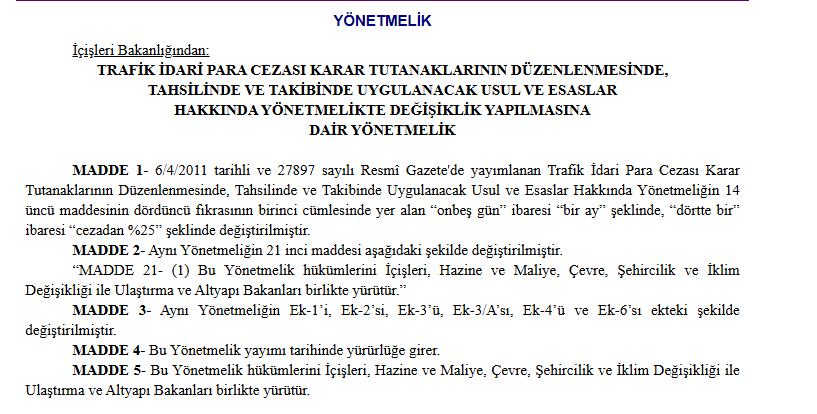 trafik-para cezalarına i̇lişkin yönetmelik-462