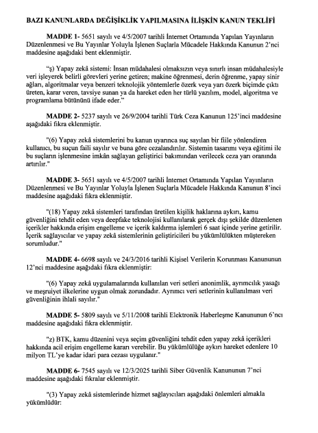 yapay-zekâ sistemlerine i̇lişkin kanun teklifi -669