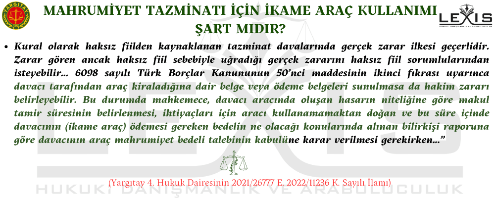 Mahrumiyet Tazminatı İçin İkame Araç Kullanımı Şart Mı?