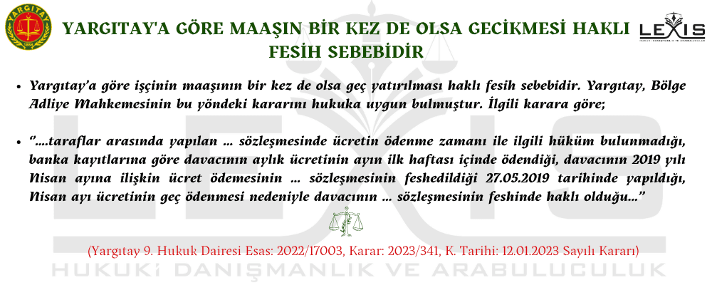 Yargıtay'a Göre Maaşın Gecikmesi Haklı Fesih Sebebidir